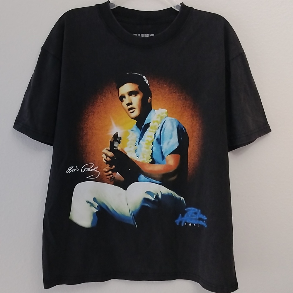 Men's Elvis Presley Blue Hawaiian Graphic Crew Neck Tee Shirt 🌺